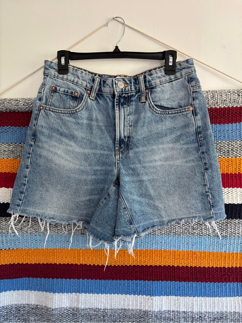 Zara Light Blue Distressed Denim Shorts